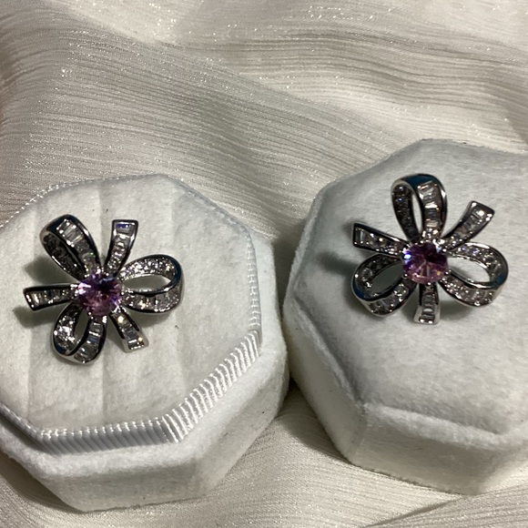 🌸Luxurious Pink Sapphire and Diamond Baguette Cherry Blossom Stud Earrin… - Picture 5 of 16